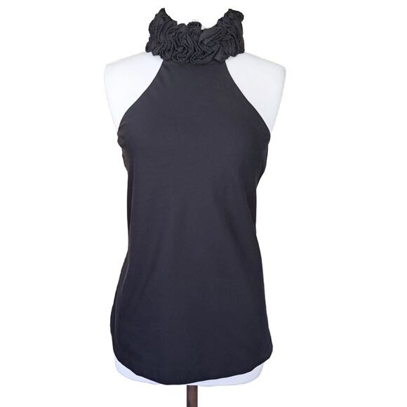 Red Valentino Ruffle Neck Halter Tunic Top in Black Poplin Cutaway Shoulder - Picture 1 of 9